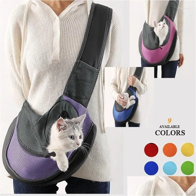 Dog Carrier Pet Dogs Bag Outdoor Travel Walking Shoder Breathable Mesh Oxford Puppy Sling Handbag Tote Pouch Supplies Drop Delivery Dhbtc