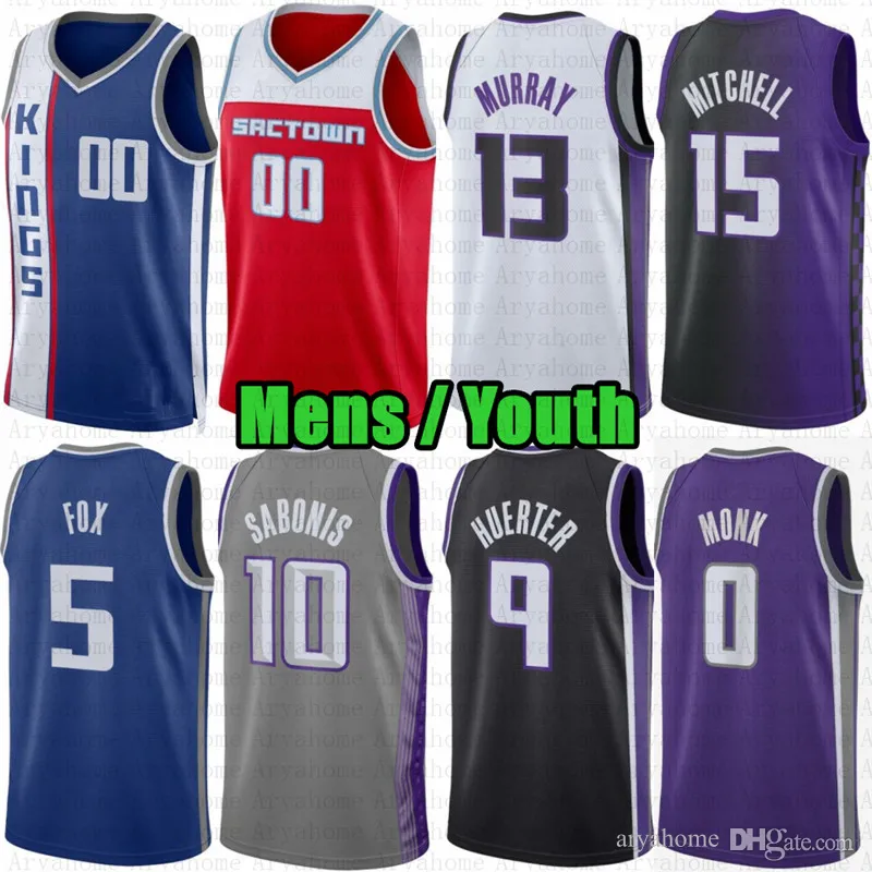 Niestandardowe młodzież Młodzież Keegan Murray De'aaron Fox Basketball Jersey Domantas Sabonis Sacramentos King Harrison Barnes Kevin Huerter Malik Monk Davion Mitchell Lyles