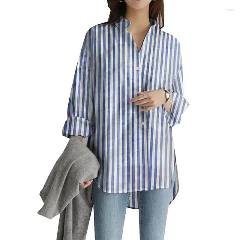 Camicette da donna Camicia a righe verticali Manica lunga Stile moderno Abiti primaverili da donna 2024