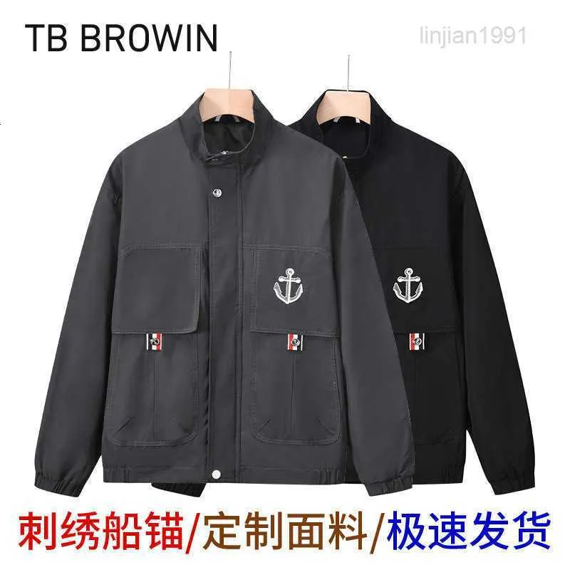 Vestes pour hommes TB BROWIN nouvelle veste à col haut unisexe motif ancre de bateau multi-poches fermeture éclair manteau décontracté broderie