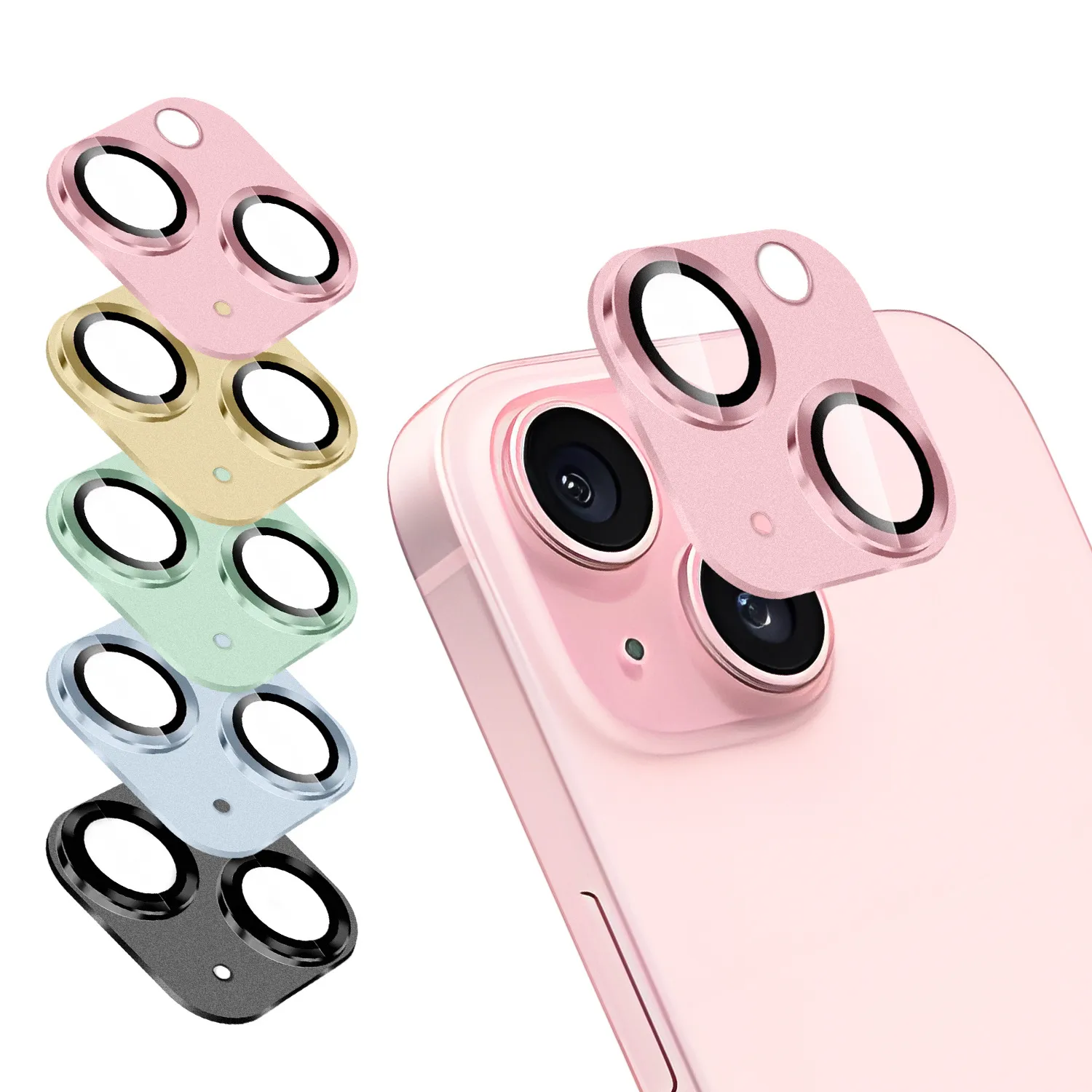 Capa protetora de lente de câmera de luxo capas de metal anel traseiro camers 9h capa de vidro temperado para apple iphone 15 plus pro max protetores de telefone celular