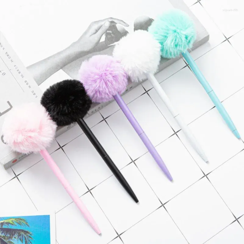 1Pc Cute Stationery Pompom Gel Pen Colorful Plush School Office Supplies Kawaii Creative Gifts For Girls Gift Writing Tools