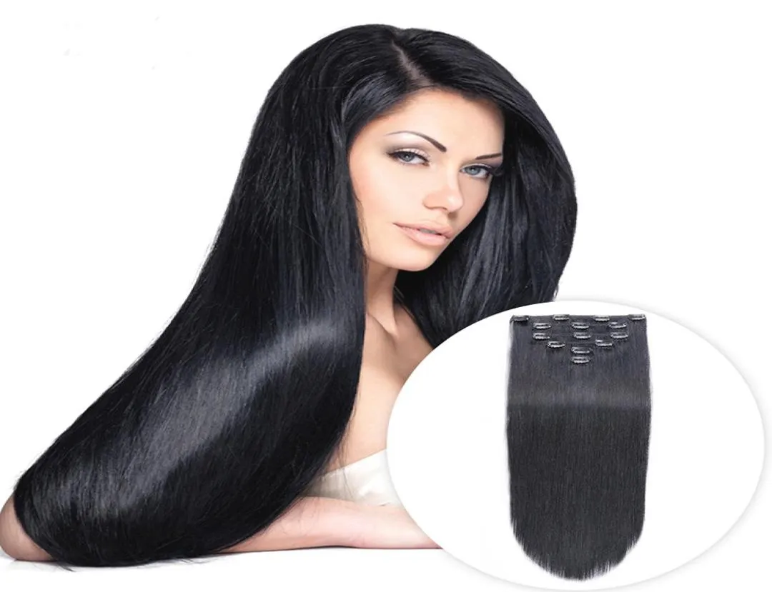 1 Jet Black clip in human hair extensions 100g 7pcsLot Straight Remy Clip in Human hair extension Full Head1744545