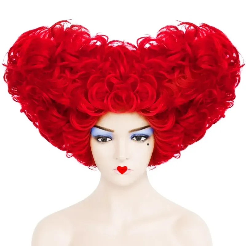 Chignon 10inch Curly Heart Shape Alice Red Queen Cosplay Women Costume Wig For Halloween Christmas School Thanksgiving Day