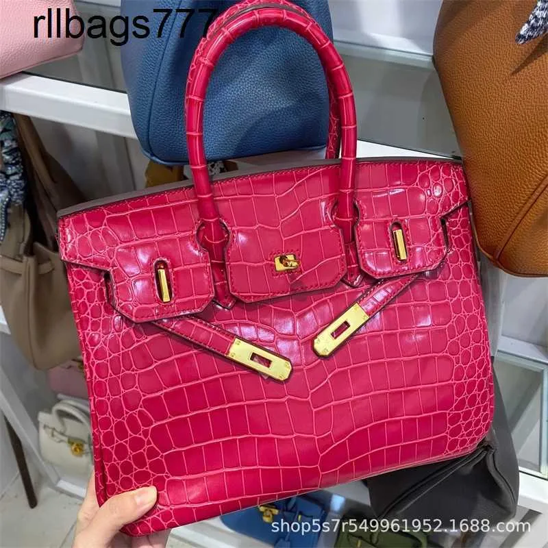 Äkta läder BK Tote Handbag Crocodile Designer Stone Cowhide Real Commuter Stor kapacitet One Shoulder Crossbody Hand Rugning Gradual Change påsar handgjorda