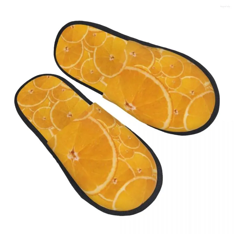 Pantoufles Orange Tranche Fond Pantoufle Pour Femmes Hommes Moelleux Hiver Chaud Intérieur
