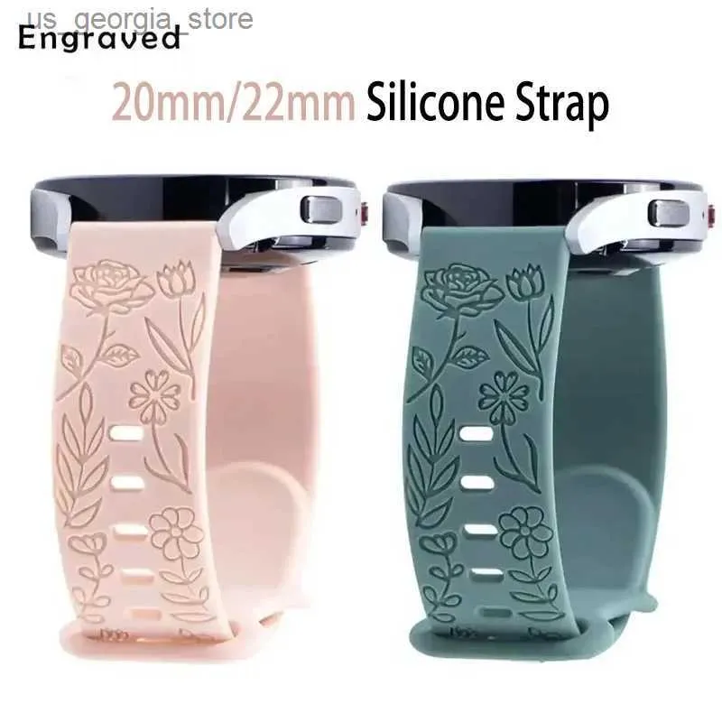 Titta på band 20mm 22mm Floral Engraved Tape Lämplig för Samsung Galaxy 6/5/4 40mm 44mm/Huawei GT 3 Pro Sile Sport Strap 5 Pro 45mm Active 2 Y240321