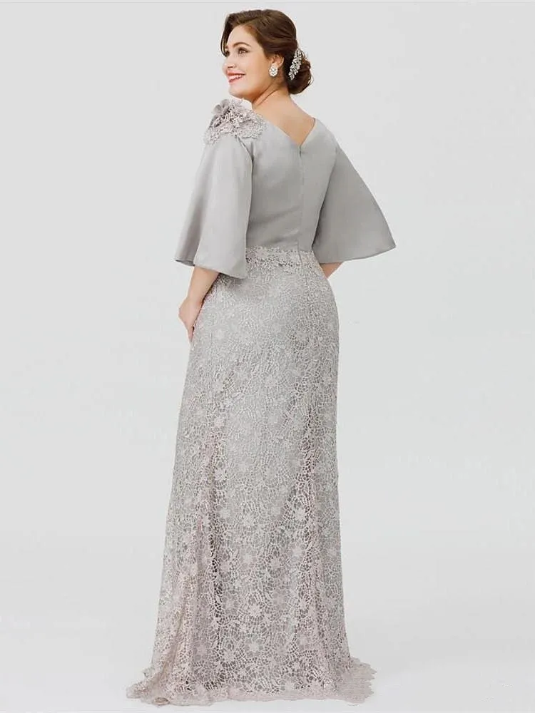 Elegant Silver Grey Stain Mother Of The Bride Dress O Neck 3