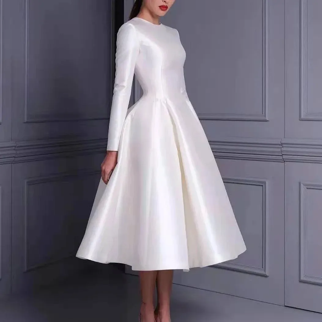 Elegant Tea Length A Line Wedding Dresses Long... From Dreamweddings,  $95.53 | DHgate.Com