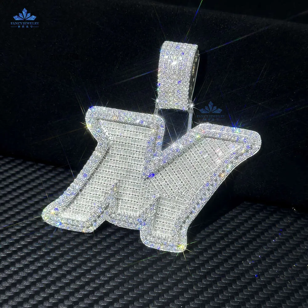 Designer Bijoux Vente Chaude Hip Hop S925 VVS Moissanite Glacé hip hop brillant M lettres charme diamant lettre pendentif moissanite collier
