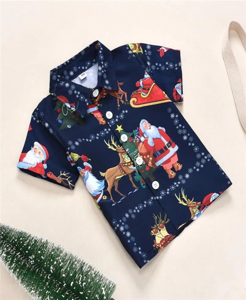 Baby Clothes Christmas Children039s TShirt Tops New Year Santa Claus Elk Snowflake Christmas Tree Dark Blue Printed Clothes Fa6816828