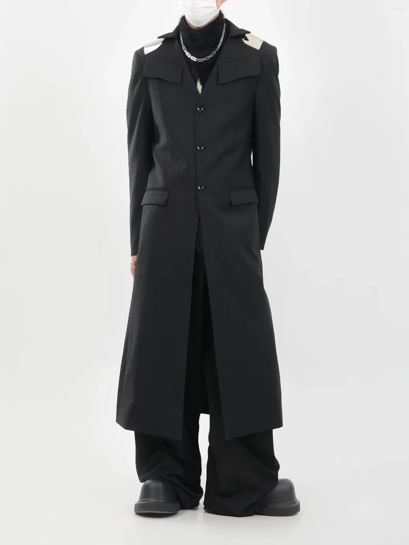 Men's Fashion Trench Coat Long Suit Jacket with Metal Shoulder Pads,  Genderless Design, Stylish Outerwear Buy Now!