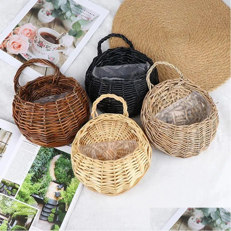 Vasi da fioriere in vimini intrecciato cesto appeso fioriera da parete fiore fatto a mano in rattan per la decorazione domestica giardino matrimonio 230608 Consegna di goccia P Dhypz