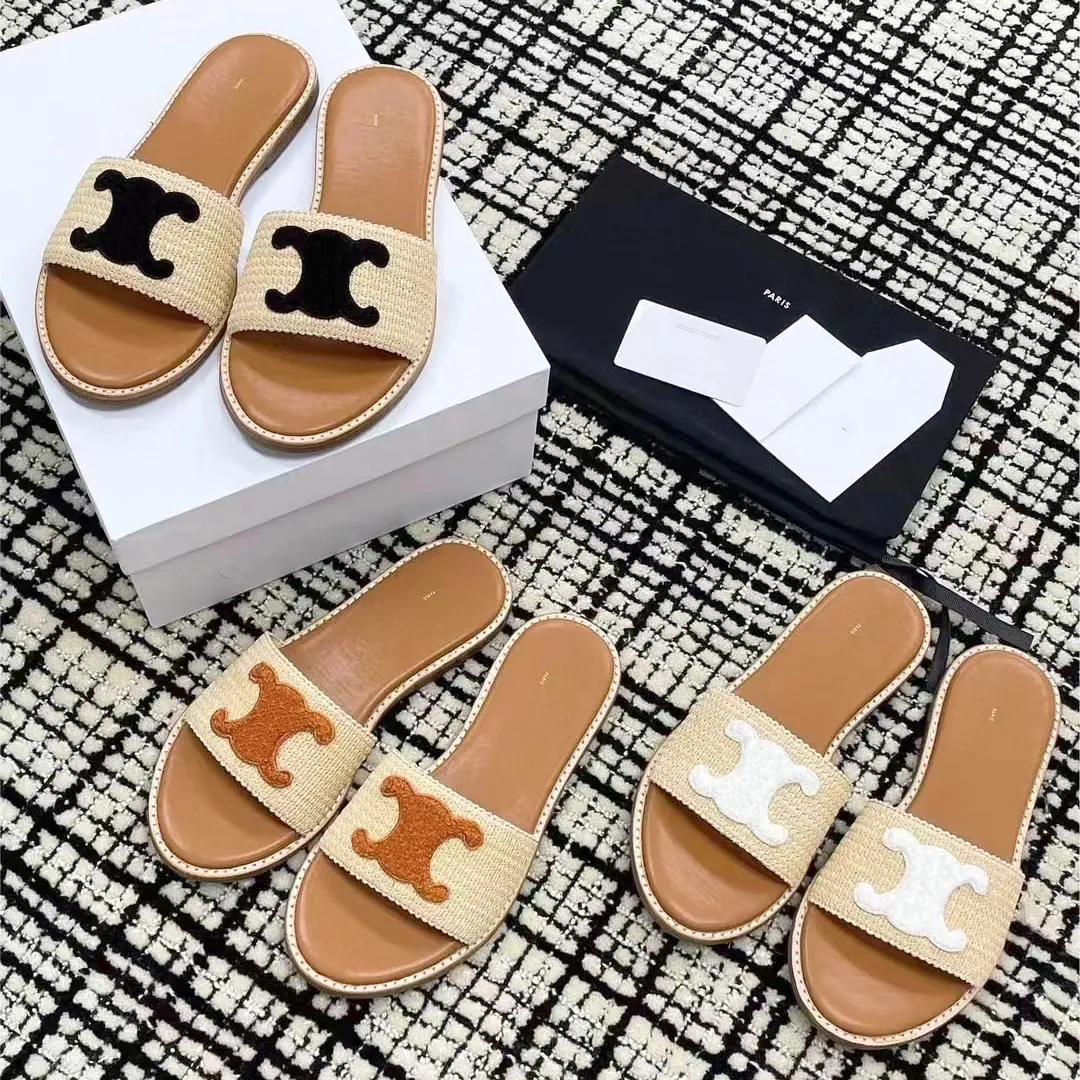 Sandal Slippers Men Men Womens Designer Cel Mules Loafer Straw Weave Slide 2024new Outdoor Mule INE Sexy Disual Shoe Sliders Flat Sandale Walk Gift with Box RS E