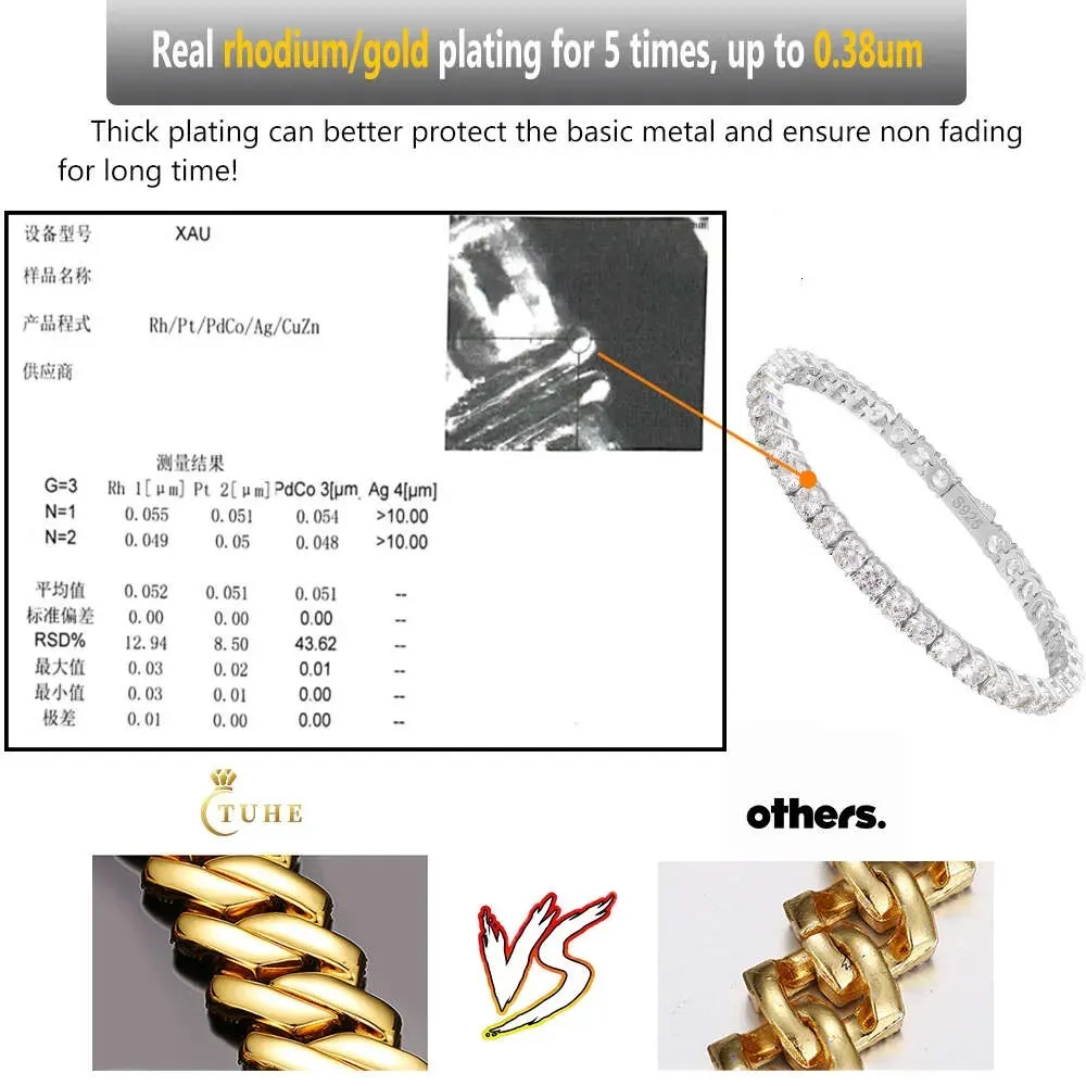 2024 Armband Halsband Hip-Hop Tennis Chain 925 Sterling Silver VVS Moissanite Diamond Cluster Iced Out Cuban Chain for Men Womenq6