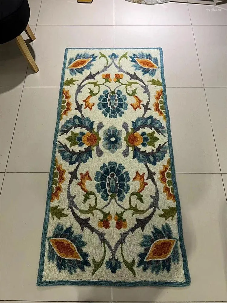 Tapis Bohème Tapis À La Main Chambre 70x150cm Lumière De Luxe Américain Pour La Maison Vestiaire Décor Épais Cuisine Tapis Anti-dérapant Paillasson