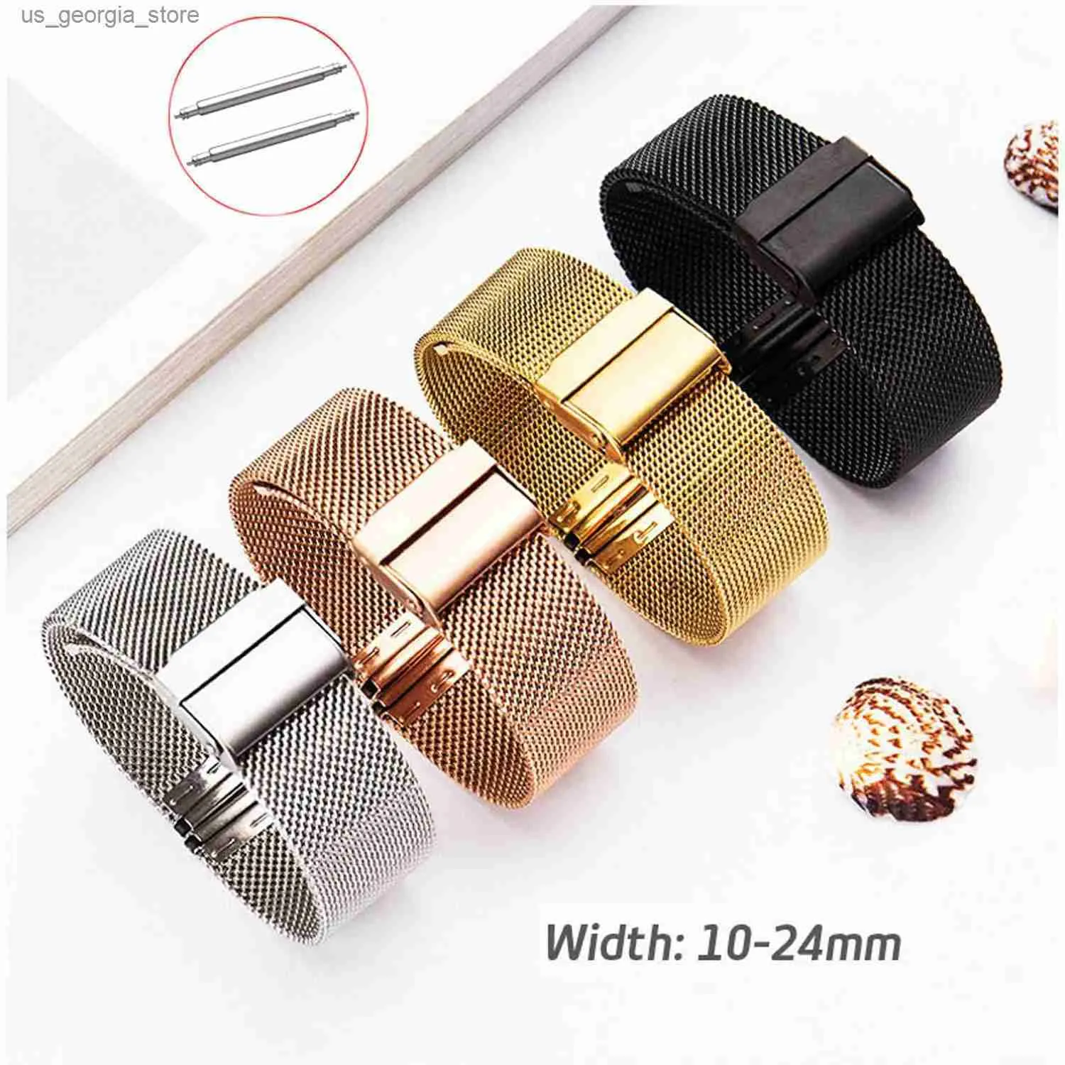 Watch Bands Band 10 12 13 14 16 17 18mm 19mm 20mm 21mm 22mm 24mm Stainless Steel ML Loop Wristband 06 Wire Meshed Strap Y240321