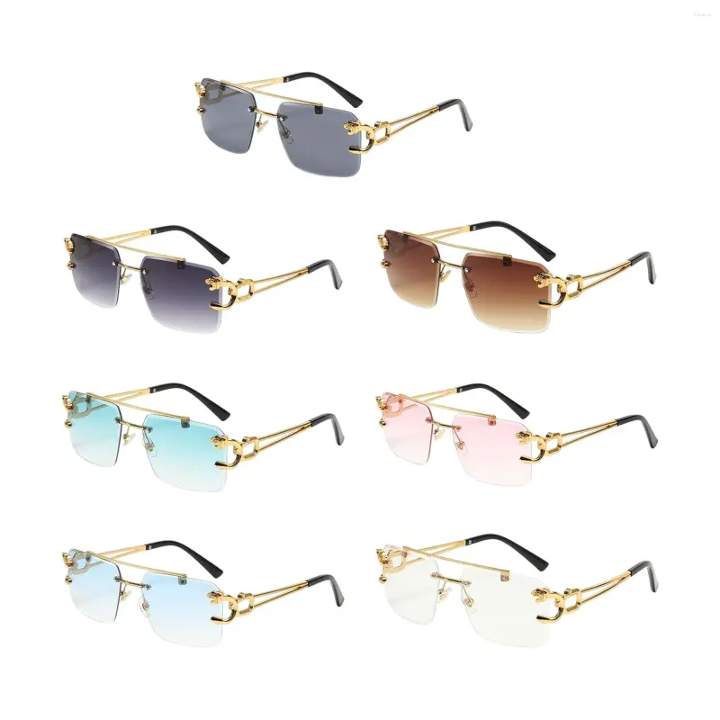 Sunglasses Vintage Style Rimless Rectangle Tinted Lens Metal Frameless Eyewear For Women Men