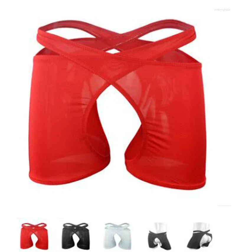 Underpants Men's Low-Waist Sexy Transparent Buttocks Boxers Male Jockstraps Panties Underwear