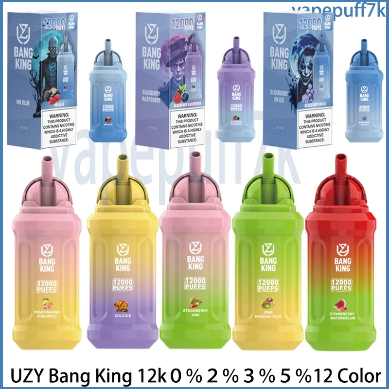 Uzy Bang King 12000 Puff 12K Wegwerpvape 0% 2% 3% 5% PUFF 12K 23 ml Voorgeladen 650 mAh Oplaadbare elektronische sigarettenvapepennen