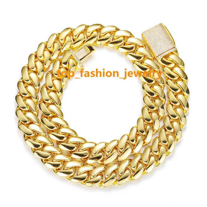 New golden 12/14/16/18/20MM genuine gold electroplated copper Cuban chain with zircon buckle