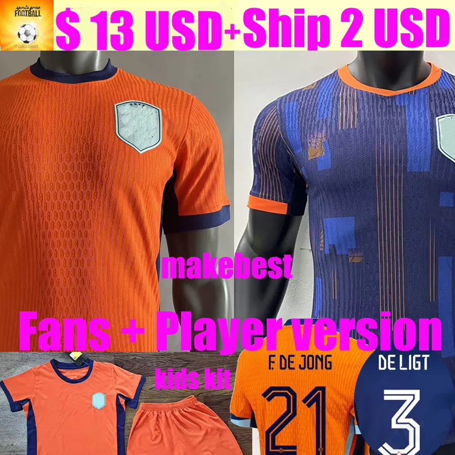 24 25 Pays-Bas Memphis Coupe d'Europe 23 24 Holland Club Jersey Jong Virgil Dumfries Bergvijn Shirt 2024 Klaassen Blind de Ligt Men Kid Kit Football Shirt
