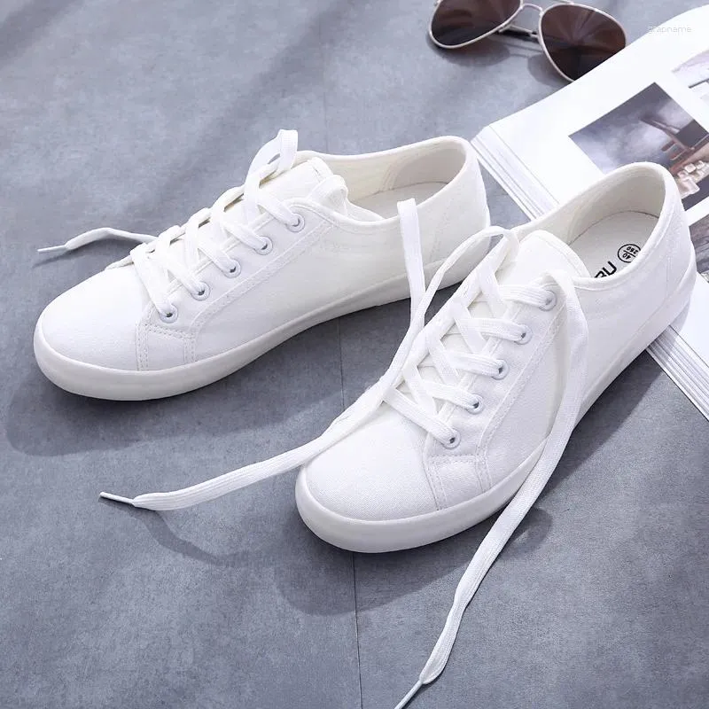 Zapatos informales Unisex de lona blanca, zapatillas planas de tela para estudiantes con cordones vulcanizados de verano, zapatillas planas para mujer