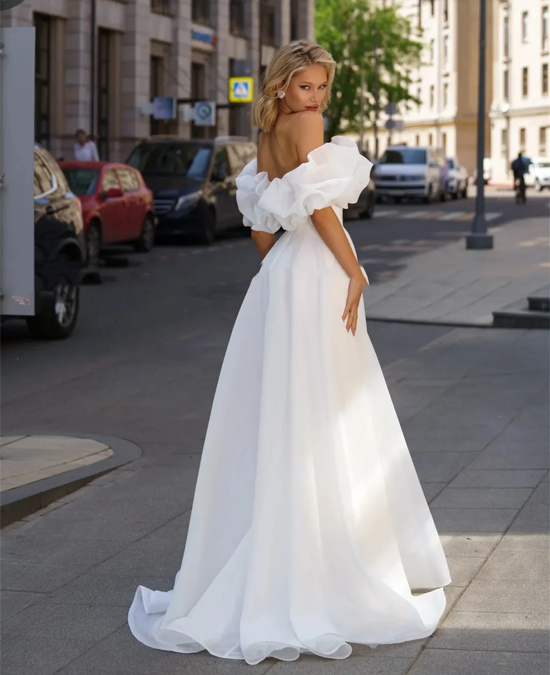 off the shoulder empire waist wedding dress A-Line Empire Sweep-Brush Train Lace Satin Wedding Dress COCOMELODY CW3095, 25 Days / Ivory / US12-UK14-EUR42