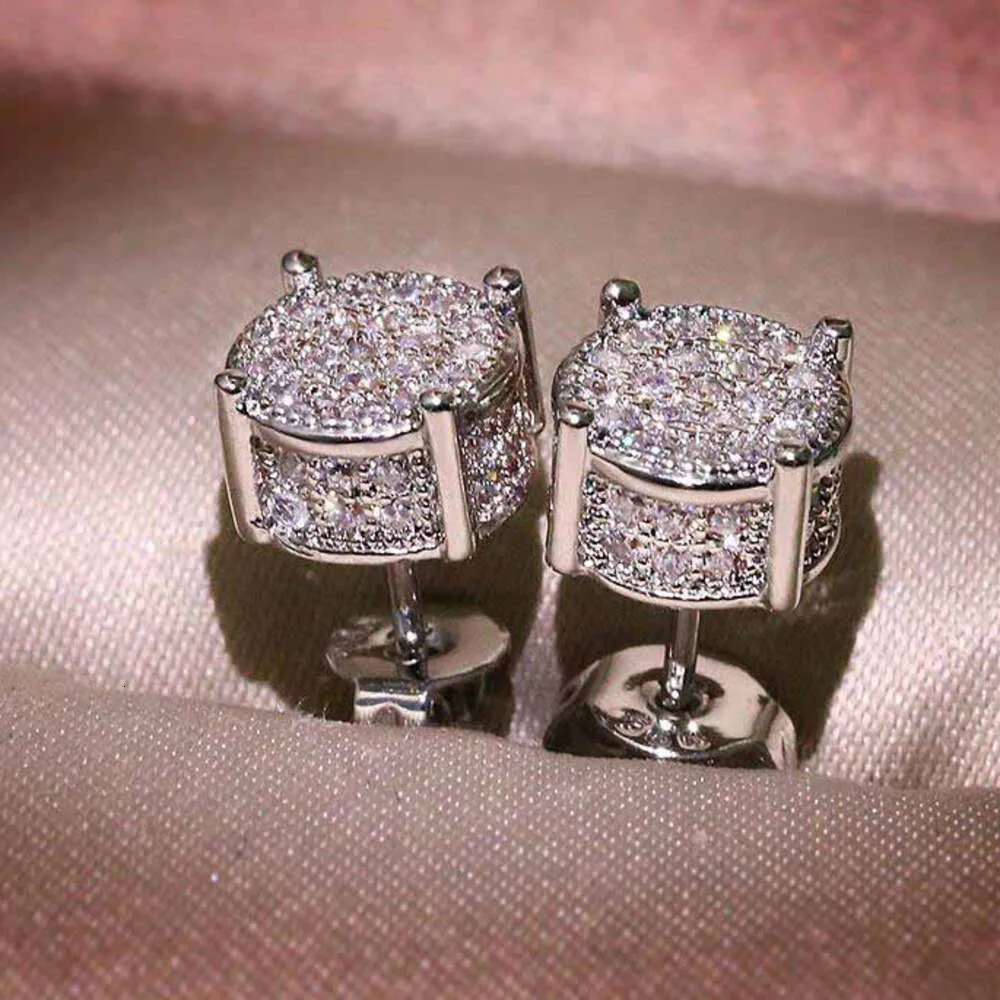 Unisex Studs Yellow White Gold Plated Sparkling CZ Simulated Diamond Earrings for Men Women party gifts