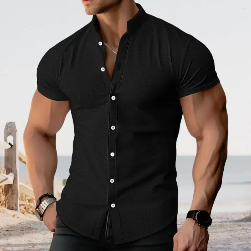 Men's Casual Shirts Men Shirt Stylish Stand Collar Cardigan For Summer Business Wear Single-breasted