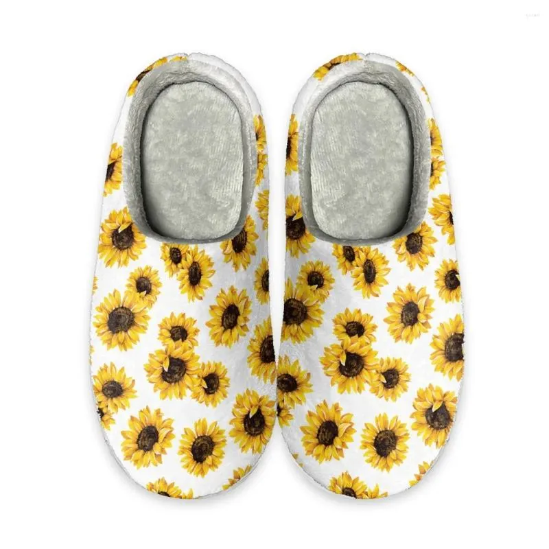 Slippers Beliodome Zonnebloem Bloem Ontwerp Huis Katoen Aangepaste Slipper Dames Indoor Slip On Schoenen Lichtgewicht Slaapkamer Warme rubberen zool