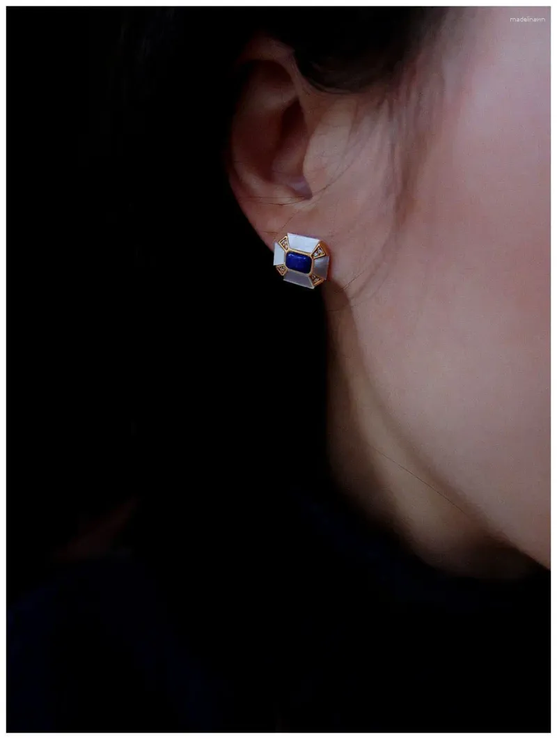 Studörhängen Vintage White Shell Natural Lapis Lazuli Baguette Gemstones 925 Sterling Silver Ear Studs Mini Earring Designer Geometri