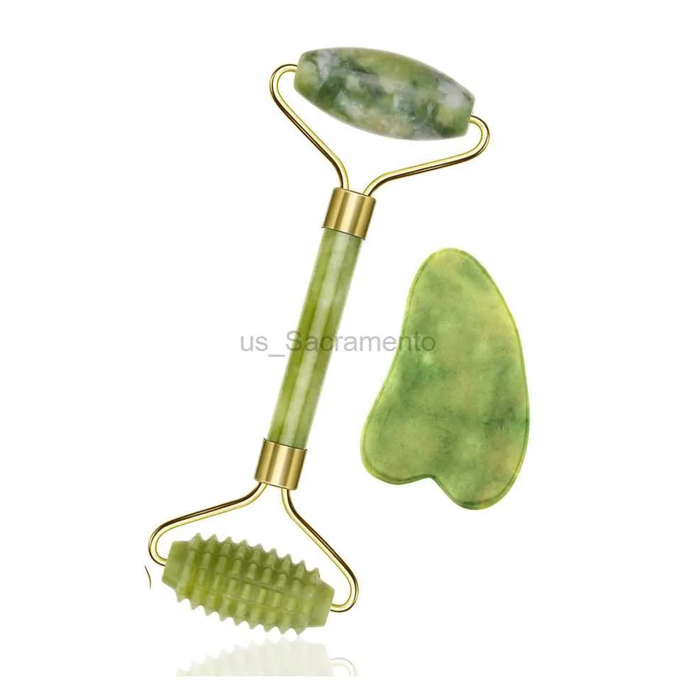 Gesichtsmassagegerät Green and Natural Beauty Double Thorn Head Roller Jade Roller Gesichtsmassagestein Gesichtshals Rücken Kieferknochen Entspannung und Gewichtsverlust 240321