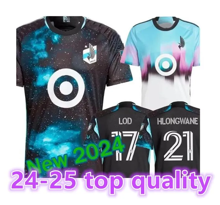 2024 2025 MLS FC Minnesota United Soccer Jerseys Kit Enfants Homme Ligue Majeure 23/24 Maillot de Football Accueil Nuit Étoilée Noir Extérieur Northern Lights Blanc HLONGWANE 8899