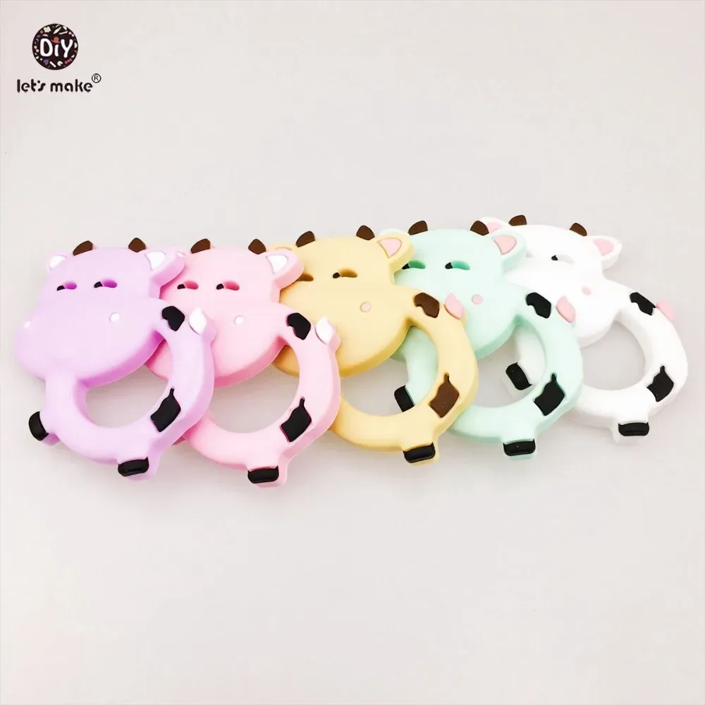 Necklaces Let's Make Baby Accessories Silicone Teether Cows 5pc BPA Free Milk Cow Teething Diy Nursing Necklace Dairy Cow Baby Teether