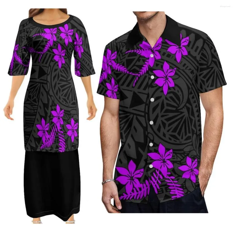 Abiti da festa Logo personalizzato Samoa Abito girocollo da donna Puletasi con camicia a maniche corte da uomo Design polinesiano Abito da coppia Modello HD