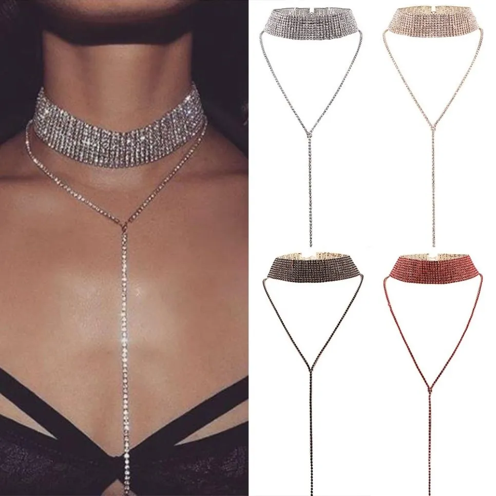 Luxo completo diamante pingente de cristal colar gargantilha grosso declaração colares feminino multi camada jóias moda accessories234u