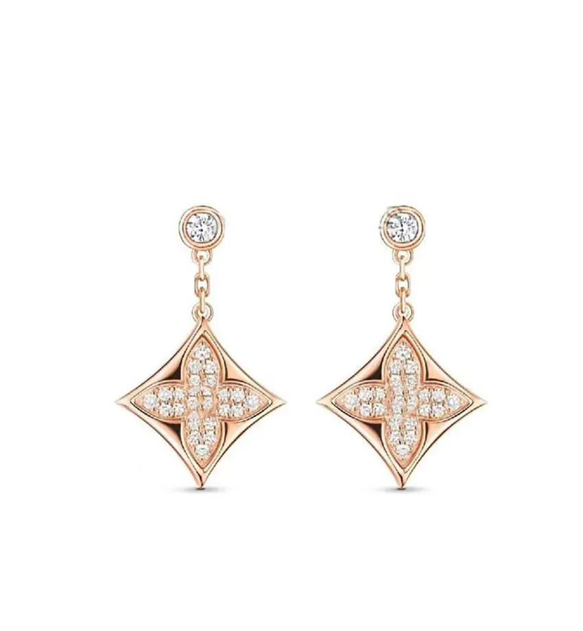 Boucles d'oreilles Designer pour femmes Marque L Zircon Classique Fleur Dangle Lustre De Luxe Starlight Flocon De Neige Sparkle Plaqué Or Argent Plaqué Cristal Bijoux De Mode