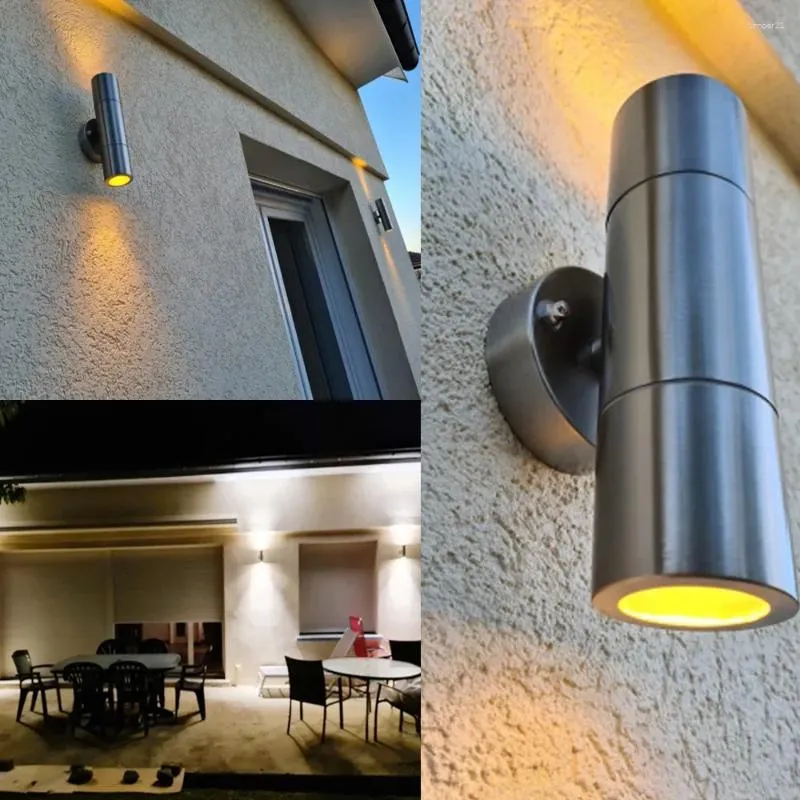 Lâmpada de parede moderna varanda ao ar livre luz com cilindro de alumínio prateado e tampa de vidro temperado decoração à prova d'água