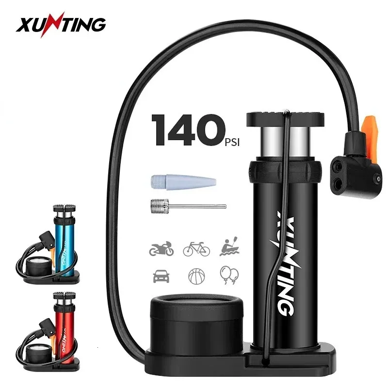 Xunting Mini Bike Foot Pump MAX 140PSI Tire Pumps with Gauge Presta Schrader Valve with Needle for Road Mountain Bicycle Pump 240318