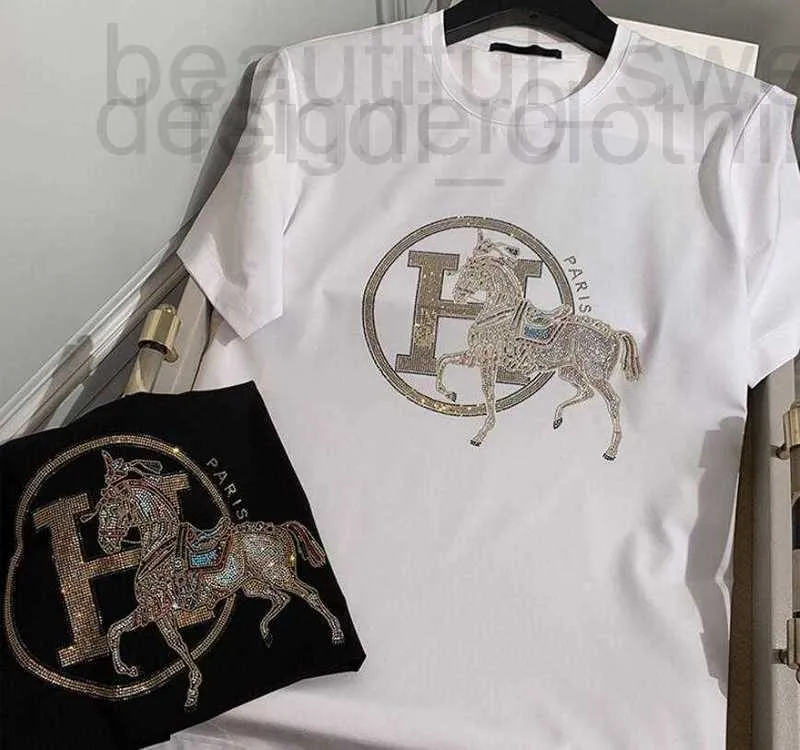 T-shirt da uomo designer popolare stazione europea T-shirt da uomo a maniche corte hot diamante cavallo d'oro tendenza sezione sottile cool girocollo top mezza manica t-shirt 6XT2