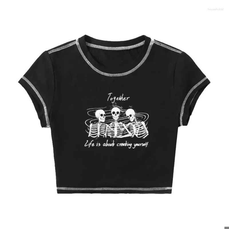 Kvinnors T-skjortor Y2K Fashion Angel Letter Tryckt T-shirt Kortärmad rund krage Kontrast Stitch Slim Wild Leisure Summer