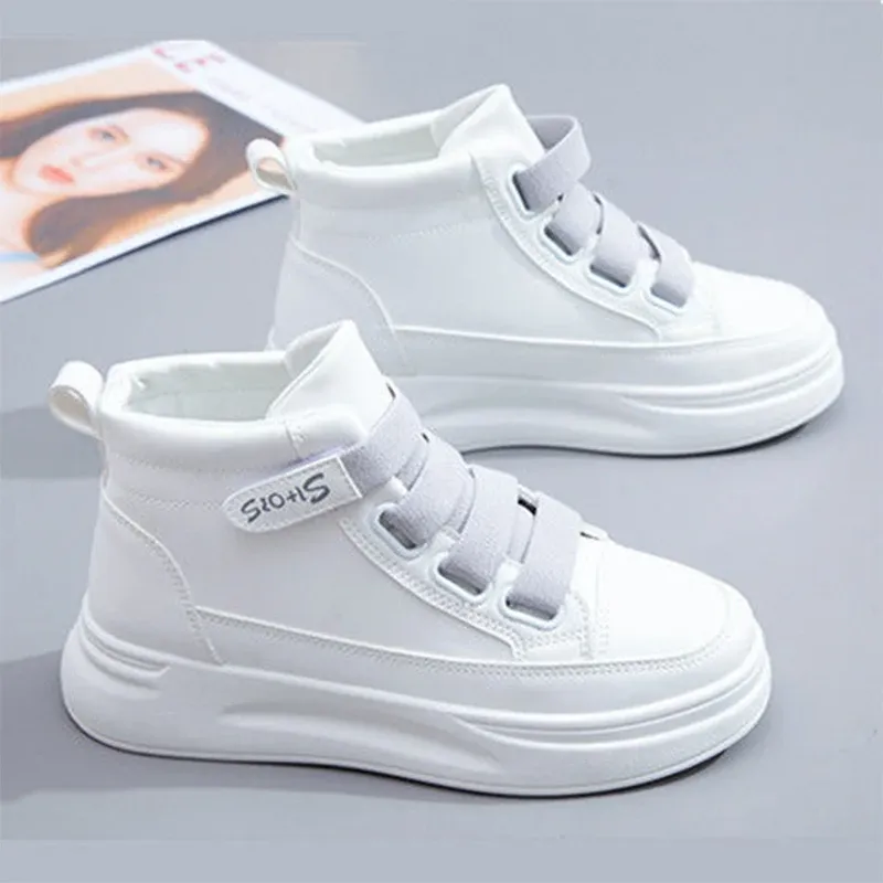 Boots Comemore White High Top Vulcanize Shoes for Women 2022 Women's Korean Couples Running Sneakers Women Thick Bottom Sneaker Lady