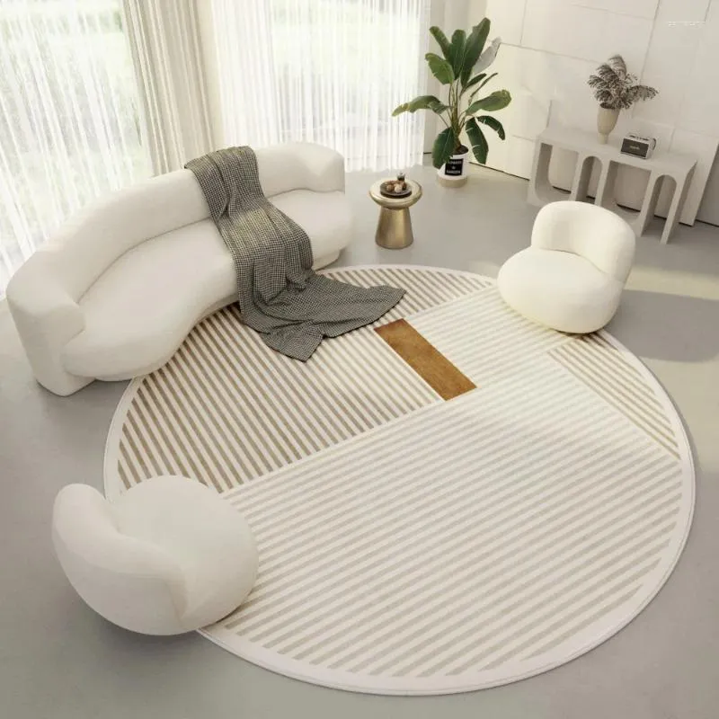 Ковры F002-круглый ковер для гостиной с петлевым ворсом, современный простой кремовый прихожая, спальня, прикроватное одеяло, нескользящий напольный коврик, полностью покрытый