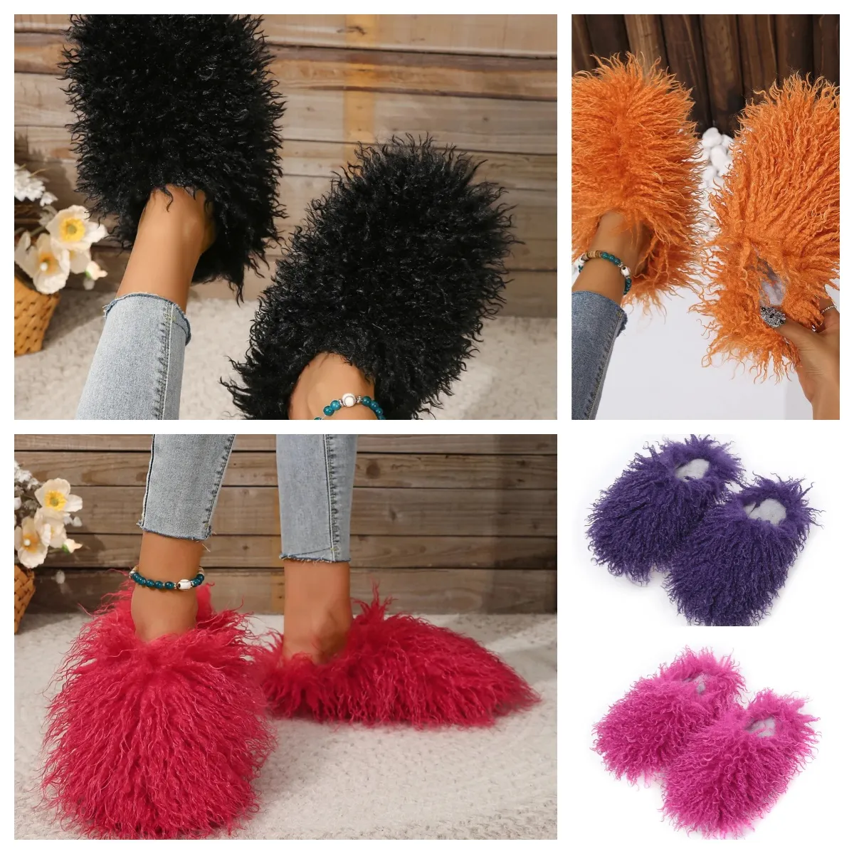 Sandal Fur Slipper Mule Women men Daily Wear Furs Shoes White Black Oranges Metal Chain Casual Flats Shoes Trainers GAI Sneakers