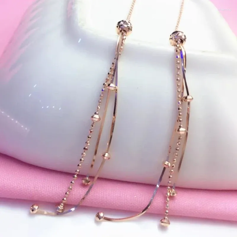 Baumelnde Ohrringe, kreatives 585-lila-Gold, überzogen mit 14 Karat Rose, einfache Schlangenknochenkette, Perlenquaste für Frauen, glänzender langer Schmuck