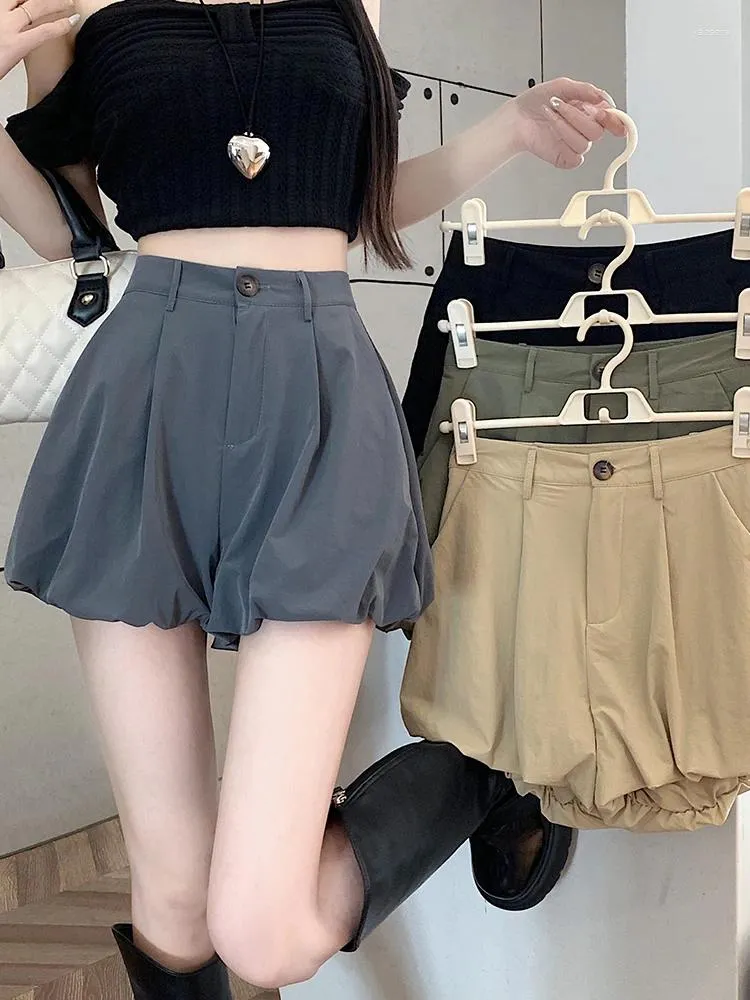 Shorts Pour Femme Été Femmes Lanterne Citrouille Pantalon Court Haut À Lacets Lâche Simple Streetwear Oose A-ligne Jupe Bulle A90