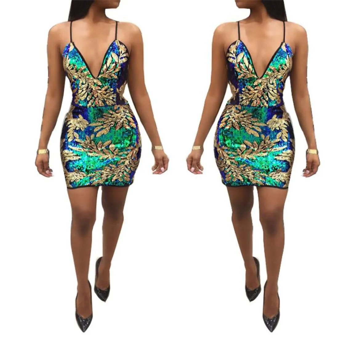 Women Sexy Party Dress Club Evening Gold Sequined Design Bodycon Dresses Christmas4118212