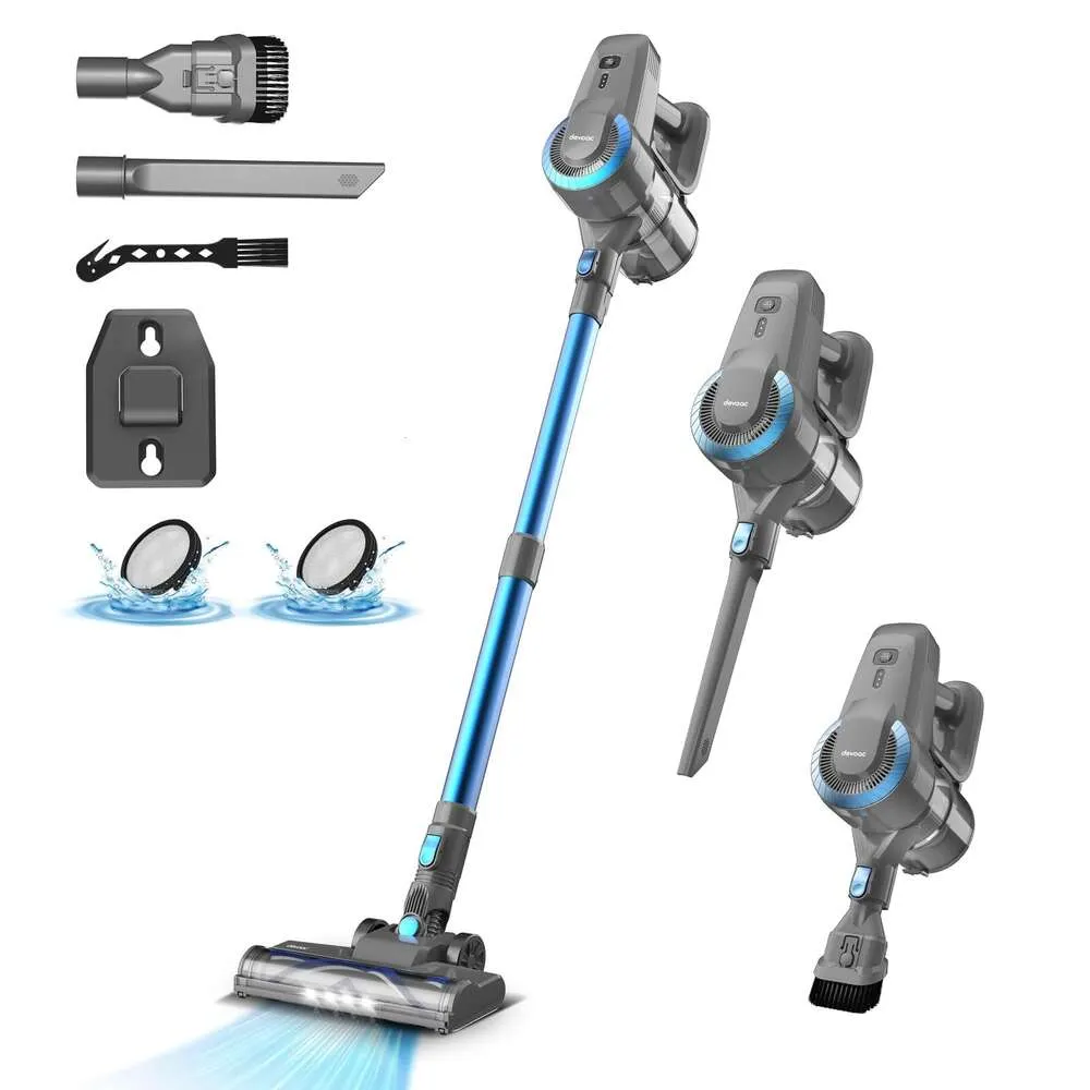 DEVOAC N300 Aspirateur sans fil 6 en 1 ultra léger, batterie 2200 mAh jusqu'à 40 minutes d'autonomie, aspirateur à main puissant pour tapis de sol dur, animal de compagnie