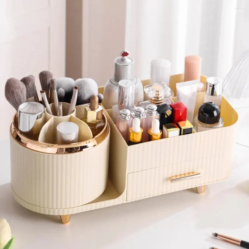 Boîtes de rangement 360 ﾰ Organisateur de maquillage rotatif Compartiments divisés support pour les comptoirs de salle de bain de décoration de vanité